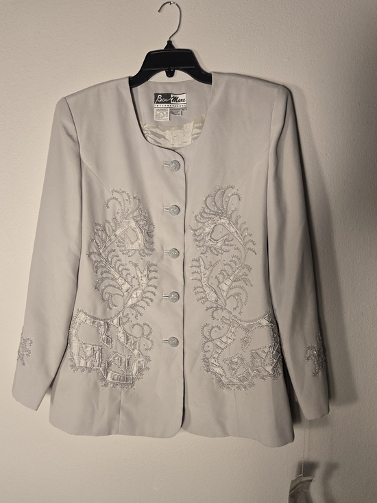Ben Marc Jackets & Blazers - Beau Marc Light Gray Embroidered Women's Blazer Church Apparel